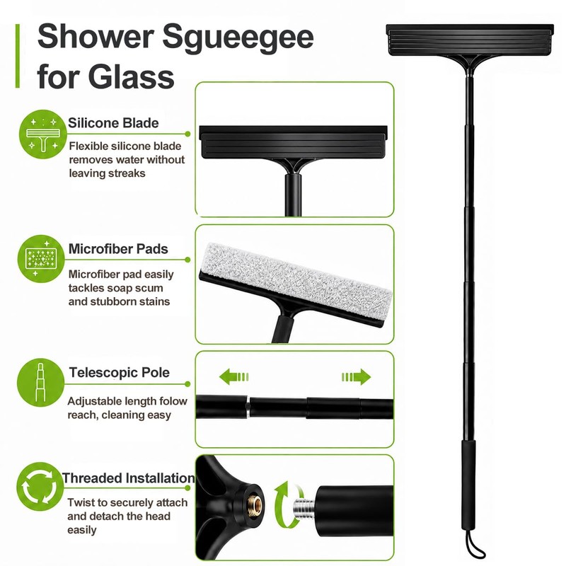 2 in 1 Window Squeegee with Adjustable Telescopic Pole, Shower