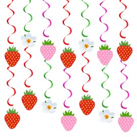 48 Pcs Strawberry Hanging Swirl Banner, Strawberry and Flower Berry Swirl Hanging Decoration for First Birthday Strawberry Party Baby Shower Party Supplies