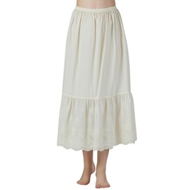 BEAUTELICATE Half Slip Underskirt for Women 100% Cotton A-line Petticoat with Lace Embroidery Summer Skirt Extender Anti-static Underslips(Broderie Anglais - Cream - 85cm, M)