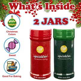 Wilton Sprinkles, Pack of 2, Red and Green Sanding Sugar, 7.68 oz Each, Easy-to-Use Christmas Holiday Decor for Cookies, Cupcakes & More, Kosher-Certified Sugar Sprinkles