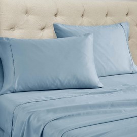 Superior 1400-1500 Thread Count Cotton Rich Sheet Set, Heavyweight Daily Bedding, Modern Decor, Includes 1 Elastic Deep Pocket Fitted Bedsheet, 1 Flat Sheet, 2 Pillowcases, California King Size, Blue
