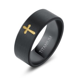 Cross Rings for Men, Genuine Titanium Rings for Men Lord Jesus Christian 8MM Black Silver Mens Wedding Ring Comfort Fit Matte for Men Size 6-12 (Black, 6)