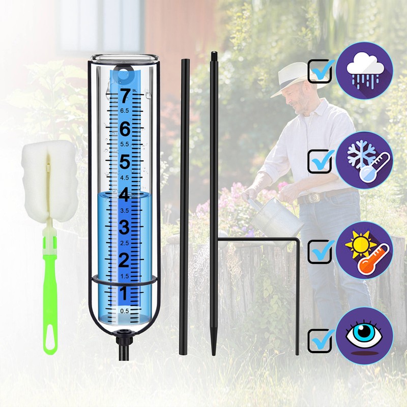 Rain Gauge 7 Inch Capacity Detachable Rain Measuring Gauge with