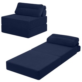 MeMoreCool Convertible Sofa Bed Folding Bed Chair, Boneless Sleeper Chair with Pillow, Fold Out Couch Lazy Floor Futon Lounger for Guest Small Space, Portable Foldable Mattress Couch Single, Navy