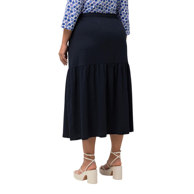 Ulla Popken Women's Jersey Flounce Skirt, navy