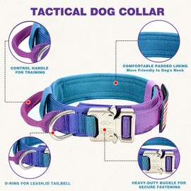 Tactical Dog Collar and Bungee Leash,Military Dog Collar & Leash Set with USA American Flag Adjustable K9 Collar with Heavy Duty Metal Buckle & Handle,with Patches and Airtags Case (Gradient, XL)