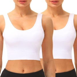 SIMIYA Women Seamless Sports Bra Wireless Compression Bra Without Pading Comfort Yoga Crop Tops Vest for Running Sports Fitness(2 Pack White,XXL)