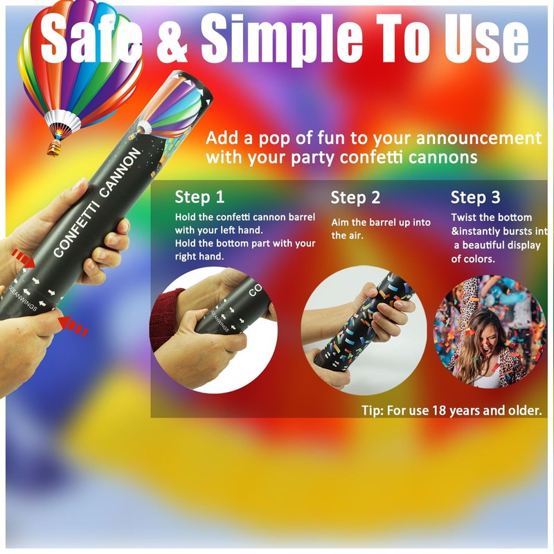 Biodegradable Confetti Cannon Easy Clean - 6 Pack Party Poppers