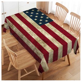 Swono Grunge American Flag 52"X70" Oblong Table Cloth Rustic USA Flag Wrinkle Free Table Cover Farmhouse Tablecloth for Home Restaurant Picnic Indoor Outdoor Dining