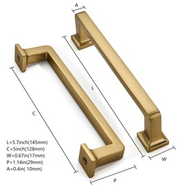 khtumeware 2 Pack Solid Brushed Brass Cabinet Pulls, 5 Inch(128mm) Hole Centers Gold Cabinet Handles Kitchen Hardware Straight Bar for Cabinets and Drawer Pulls