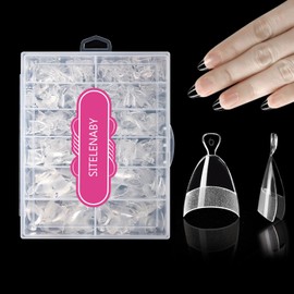 SITELENABY 600pcs Half Cover Short Almond Nail Tips, Extra Short Almond Soft Gel Nail Tips,Pre-designed Nails for Professional Salon 12 Size(Half Cover Almond 600pcs)