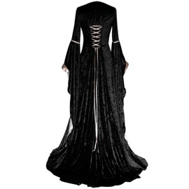 YEAXLUD Womens Renaissance Medieval Costume Dress Lace up Irish Over Long Dresses Cosplay Retro Gown S-5XL (M, Black)