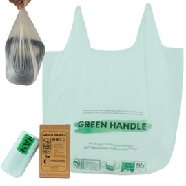 Green Handle US BPI certified 3 Gallon 1.00 Mil = 25 mic Compostable Handle Tie Kitchen Compost Bin Liner Trash Bag | Food Waste Scrap | California SB 1383 ASTM D6400 Europe OK Home Seedling (25)