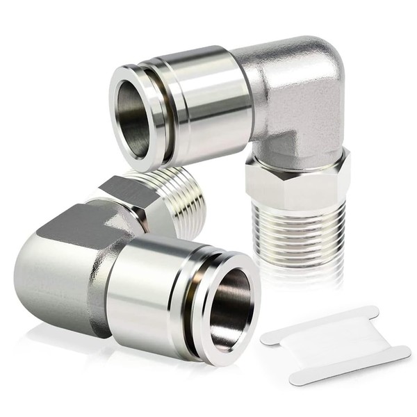 TAILONZ PNEUMATIC PL10-02 2pcs Nickel Plated Male Elbow 0.4 inch (10 mm) Pipe Outer Diameter x 1/4 PT Male Thread 90 Degree Push Connection Pipe Fitting