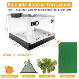 RunDuck Travel Portable Foldable Terrarium Kits for Reptiles -Heat-Resistant Material, Easy to Move with Wheels, Includes Plant, Feeding Bowl, and Carpet for Snakes, Lizards, Tortoises, and Leopard
