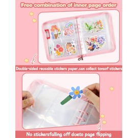 Reusable Sticker Book With Chenille Letters, Sticker Organizer Binder Storage Display Book Collecting Album Sticker Keeper Holder Organizer with Zipper, A5 Sticker Album for Collecting Sticker (Pink)