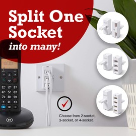 rhinocables BT Socket Adapter — Double 2-Way/Triple 3-Way/Quad 4-Way Splitter — For Telephone Socket, Plug Extender Phone, Fax, Modem (Double) …