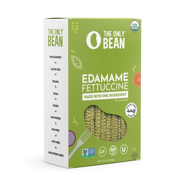 The Only Bean - Organic Edamame Fettuccine Pasta - High Protein, Keto Friendly, Gluten-Free, Vegan, Non-GMO, Kosher, Low Carb, Plant-Based Bean Noodles - 8 oz (1 Pack)