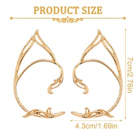 LQIOACU 2 Pairs of Ear Cuff Elf Earrings for Women Elf Ears Catwoman Earrings Elf Ears Elf Ears Elf Ears Jewellery for Elves Costume Fairy Costumes Women Cosplay Costume (Gold, Silver)