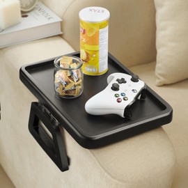 Tinamo Acacia Couch Arm Table - Wooden Sofa Armrest Tray - Clip-on Tray for Wide Couch - Side Table for Eating & Drink (Black)