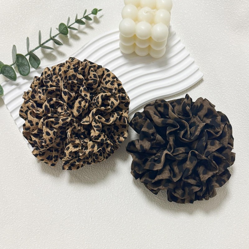 2 Pack Large Leopard Print Ruffle Scrunchies for Women, Large