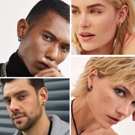 PROSTEEL 11.5 mm Spike Huggie Hoop Earrings Stainless Steel Small Rivets Hoop Earrings 4.5 mm Wide Gothic Punk Hoop Earrings Fashion Jewellery for Men Women, Stainless Steel, No Gemstone