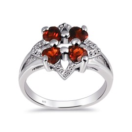 Orchid Jewelry 925 Sterling Silver Cluster Rings For Women - Delightful 1.4 Carats Red Garnet Gemestone