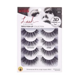 KISS Lash Couture Triple Push-Up, False Eyelashes, Bombshell, 4 Pairs
