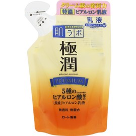 Hadalabo Gokujun Premium Tokuno Hyaluronic Milky Lotion, 5 Types of Hyaluronic Acid x Cerran Blend, Refill, 4.8 fl oz (140 ml)