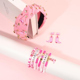 YAHPERN Western Accessories for Women Cowgirl Boot Hat Horse Knotted Headband Heishi Beaded Bracelets Boot Dangle Earrings Western Country Concert Outfits (Pattern B)