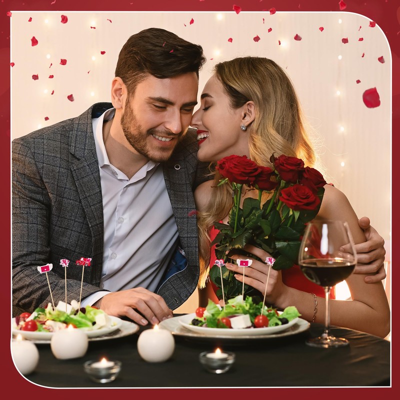 100 Counts Heart Toothpicks Valentine's Day Cocktail Picks, Bamboo Toothpicks