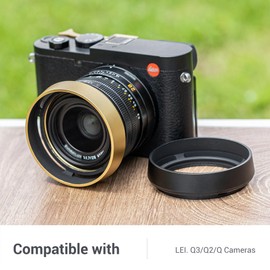 JJC Metal Lens Hood Shade for Leica Q3 43/Q3/Q2/Q Cameras, Replaces Leica Round Lens Hood Q, with 49mm Center Pinch Snap-On Lens Cap, No Vignetting