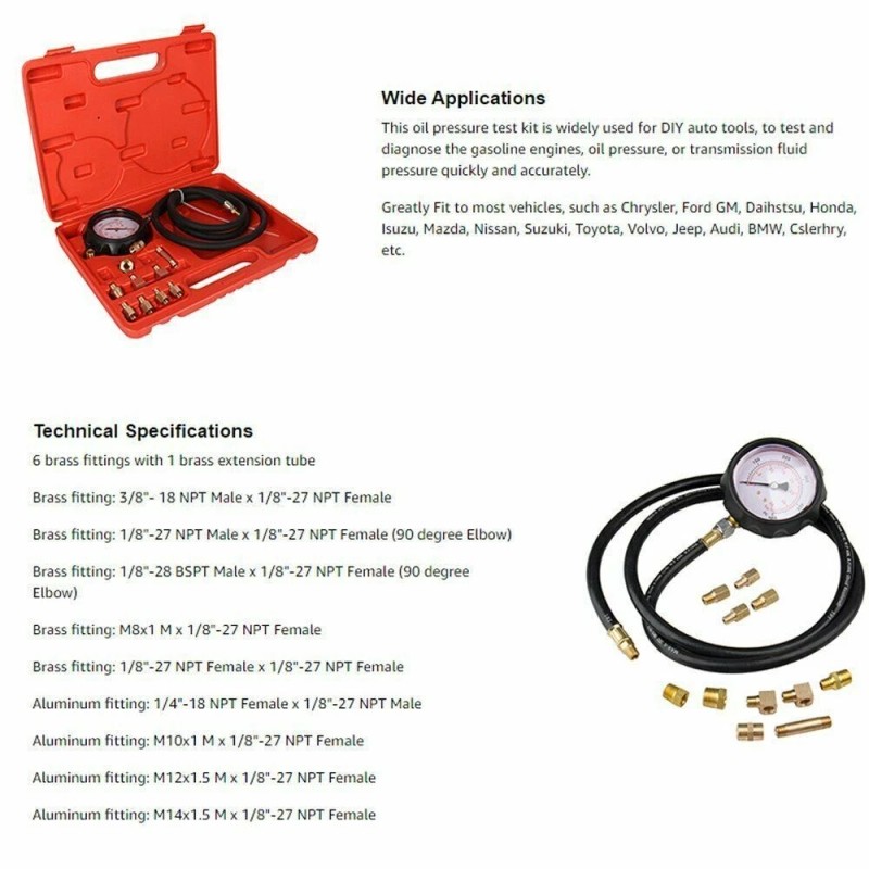CarBole 0-500PSI Oil Pressure Test Kit Engine Gauge Diagnostic Tester