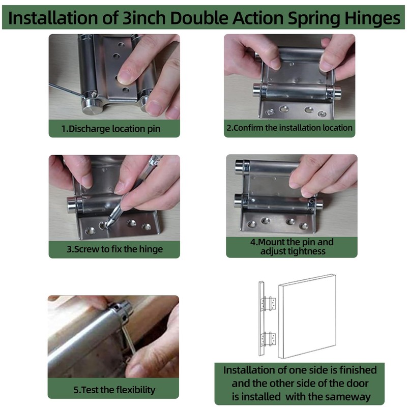 AnvFlik 8inch Black Double Action Spring Hinges, Self Closing Door