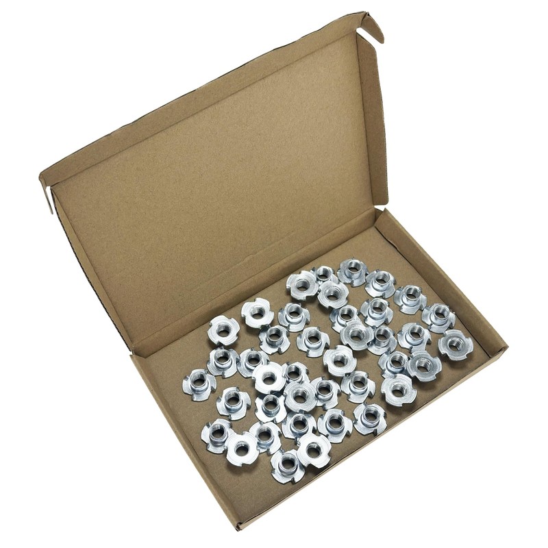 40 PCS Four Pronged T-Nuts, Galvanized Furniture Nuts for Woodworking