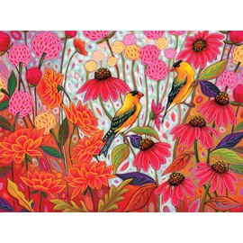 Cobble Hill 275 Piece Easy-Handling Puzzle - Springtime Goldfinches - Sample Poster Included