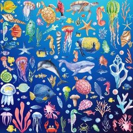 Amaonm 3D Cartoon Ocean Animal Wall Decals Removable Under The sea Landscape Wall Sticker Ocean Coral Seaweed Peel and Stick Decor for Kids Baby Girls Boys Bedroom Bathroom Living Room Nursery