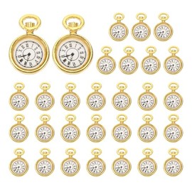 PATIKIL Watch Clock Charm Pendant, 30 Pcs Alloy Enamel Retro Vintage Pocket Watch Charm for Woman Necklace Earring Bracelet Jewelry Making and DIY Crafts, Gold Tone, 0.67 x 0.5 Inch
