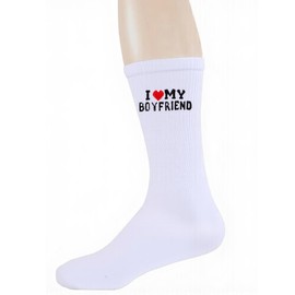 Axxnism Gift for Boyfriend I Love My Girlfriend Socks Christmas Anniversary Valentines Gift for Boyfriend Socks Gift for Him, White-i Love My Boyfriend, One Size