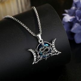 CELESTIA Women's 925 Sterling Silver Triple Moon Goddess Snake Pendant Necklace with Blue Crystal Pagan Witchy Spiritual Jewellery Gifts for Birthdays, Valentine's Day, Mothers Day