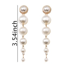 Gold Long Tassel Earrings Pearl Dangle Drop Earrings for Women Trendy Bohemian Statement Earrings Faux Pearl Thin Earrings Exaggeration Earrings Stud Fringe Dangle Earrings for Birthday Wedding Party