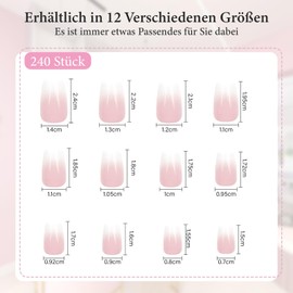 240 Stück Falsche Nägel Tips Set Französisch Falsche Press On Nails Weiß Rosa Gradient Design Künstliche Fingernägel zum Aufkleben Acryl Nageltips Full Cover Fake Nails Für Frauen Mädchen