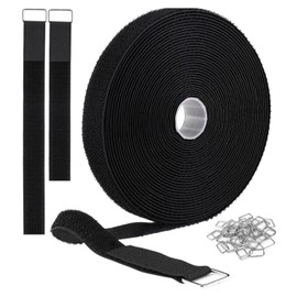 5M Adjustable Cable Straps with 25 Buckles 2CM Wide Black Reusable Cable Ties Free Cut Length Hook and Loop Fastening Securing Strap for Cable Tidy Wire Management Cord Organiser