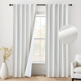 Beauoop Blackout Curtains 96 Inches Long 2 Panels for Bedroom Living Room Cream with White Back Farmhouse Room Darkening Thermal Insulated Back Tab Rod Pocket Window Treatment Drapes, 52X96