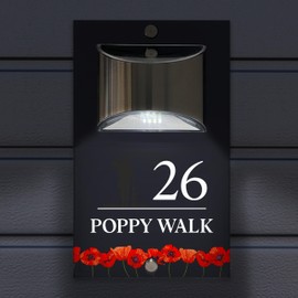 Custom Signs Solar Illuminated Modern Anthracite House Number Sign 24cm x 14.5cm Rememberance Day Flower Field Design