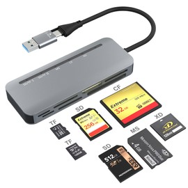 SD Card Reader USB 3.0 & USB C Dual Connector Card Reader - 7 in 2 High Speed Micro SD Card Reader Multi Memory Card Adapter for SDXC, SDHC, SD, MMC, RS-MMC, Micro SDXC, Micro SD, Micro SDHC