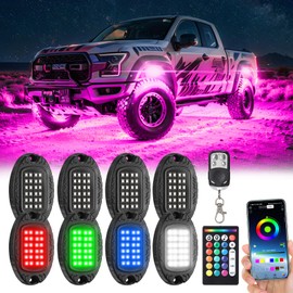 8Pods Metal RGB LED Rock Lights with APP/RF Remote Control, Multicolor Underglow Lights with Brake Dual Zone Neon Exterior Waterproof Underbody 12v for Trucks Jeep ATV UTV Car Golf Cart Offroad SXS
