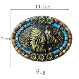 Seternaly Bull Skull Belt Buckle Horse Hat Native American Belt Buckle Turquoise Wooden Beads Decorated Belt Buckles for Men Women, Native-008, 3.94*2.91 in
