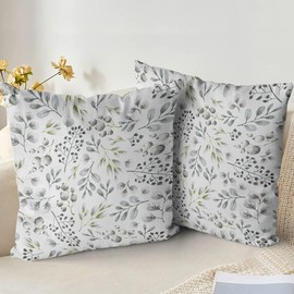 XPHZZL Cushion Covers Set of 2 Pack 55 x 55 cm - Soft Double Sided Garden leaves Decorative Pillow Covers for Sofa Bed Garden Outdoor Spring Decor with Invisible Zipper 22 x 22 Inch - White