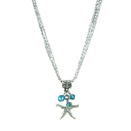 Silver Tone Starfish ~ Seahorse & Cultured Freshwater Pearl Charm Necklace ~ Burlap Gift Bag Included
